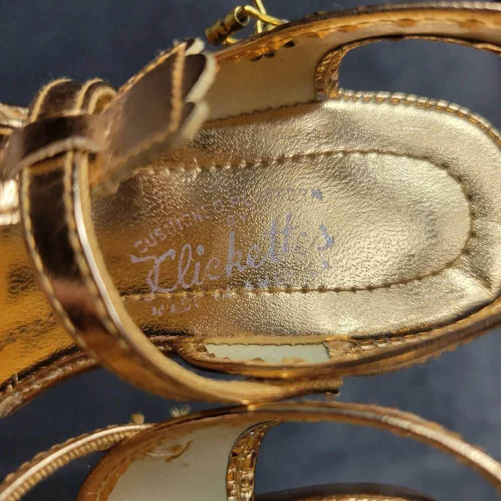 Lickettes Vintage Girls Gold Metallic‎ Strappy Sandals Size 10 S55013 03408